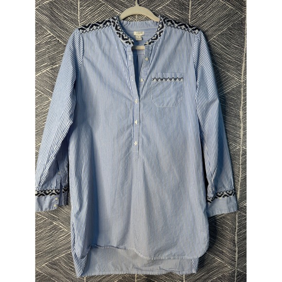 J. Crew Blue Striped Embroidered Collar Cuff Tunic Shirt Sz M - Picture 1 of 8